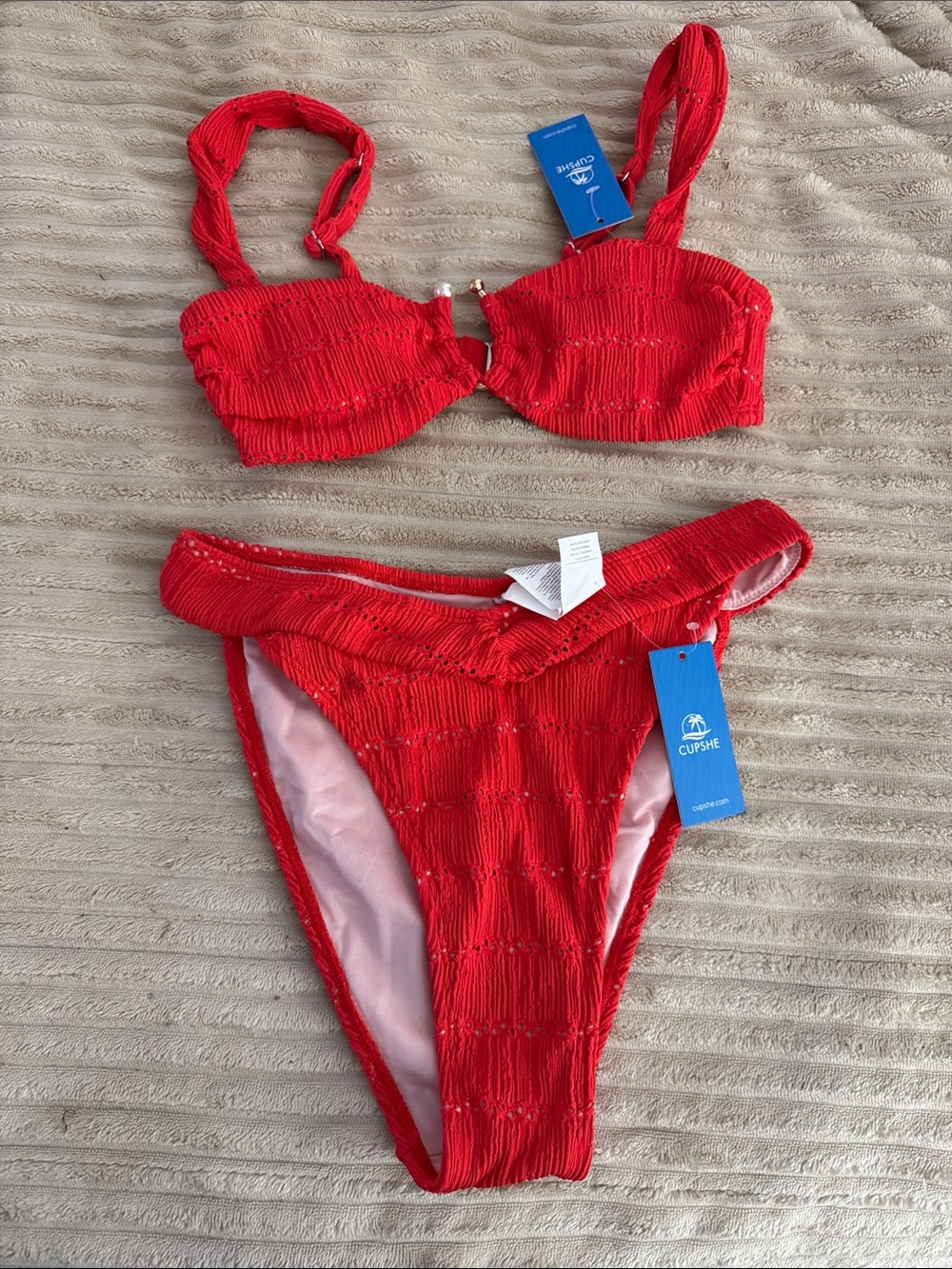 Cupshe Red Two-Piece Smocked Bikini Set